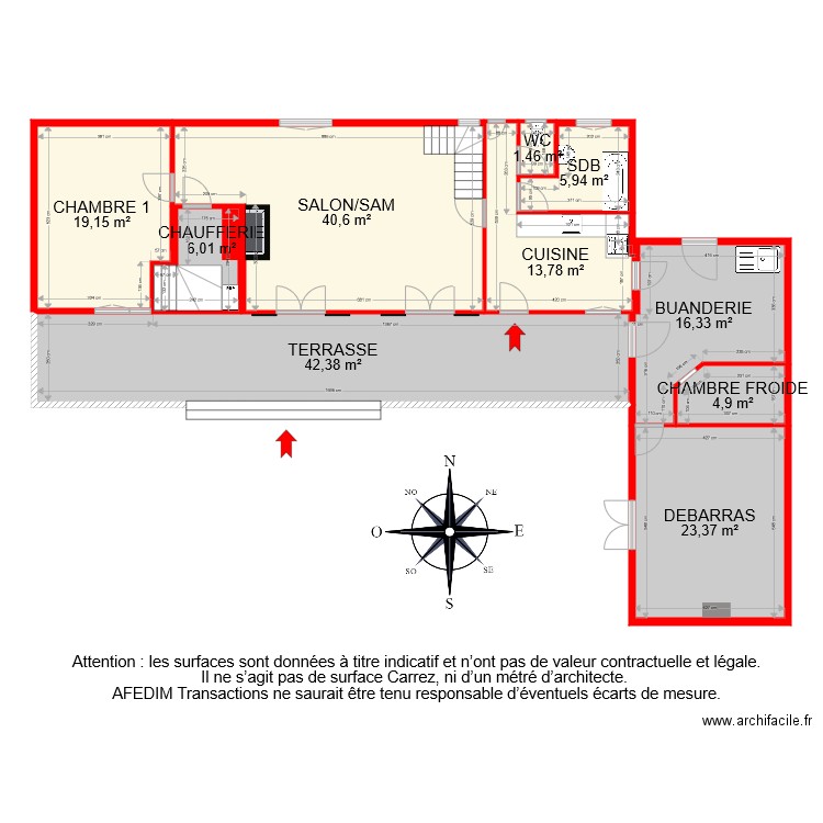 BI 7161 RDC PAS. Plan de 10 pièces et 174 m2