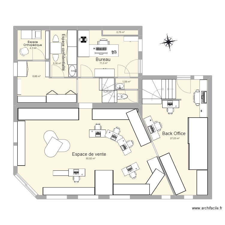 Pharmacie Océane rdc. Plan de 9 pièces et 114 m2