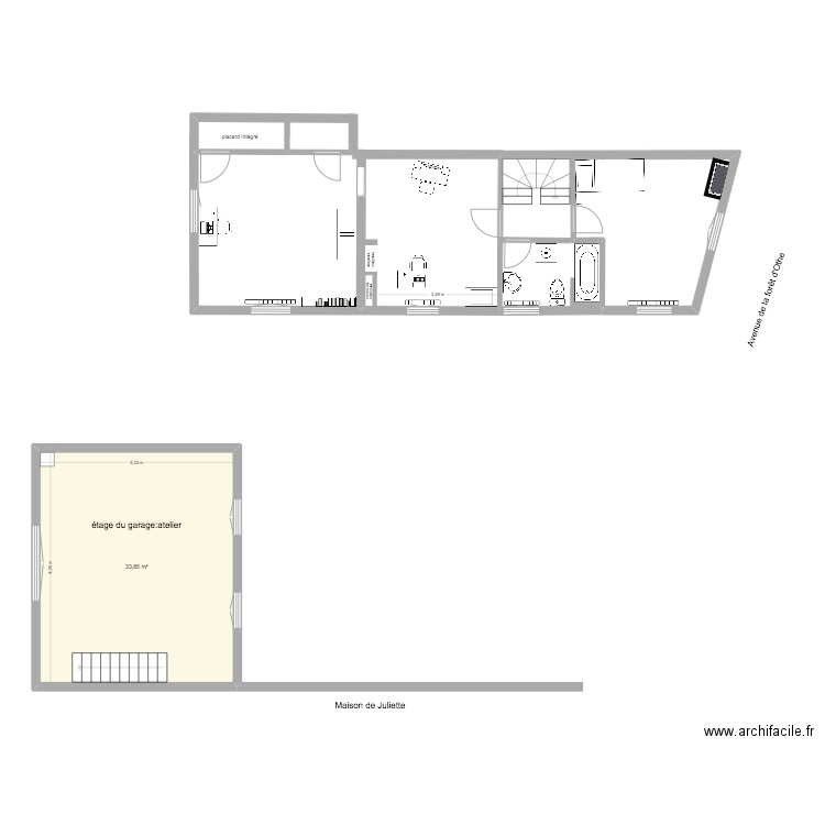 PLAN SEPT 1er étage pour métrage. Plan de 1 pièce et 34 m2