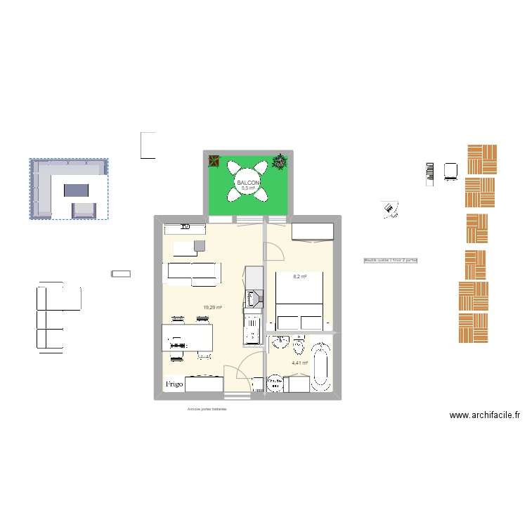 Appart Grenoble. Plan de 4 pièces et 37 m2