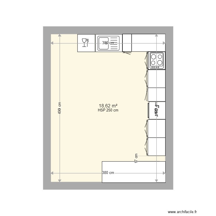 CombeBernardineCuisine. Plan de 1 pièce et 19 m2