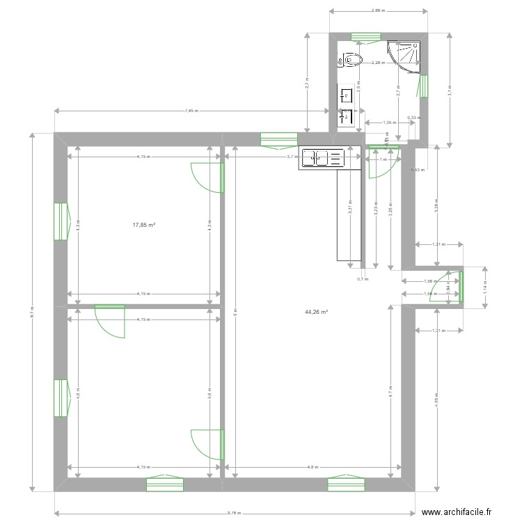 SERRES. Plan de 3 pièces et 81 m2