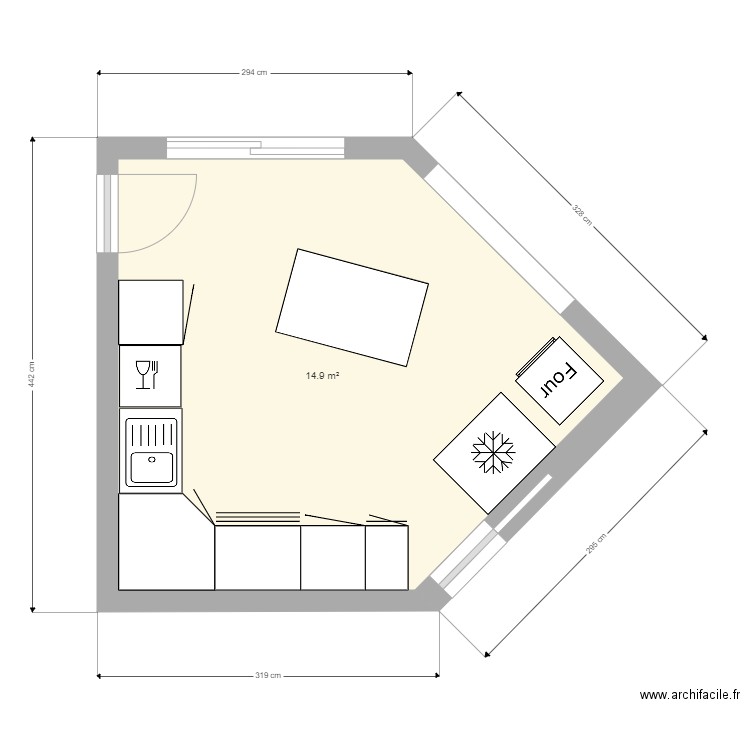 Plan cuisine 2. Plan de 1 pièce et 15 m2