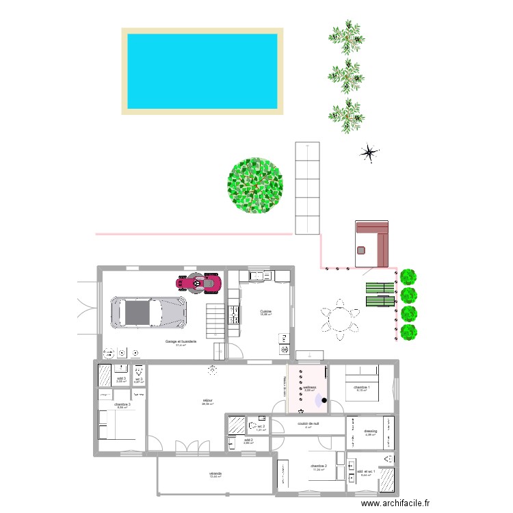 projet 5 B Allemagne. Plan de 15 pièces et 143 m2