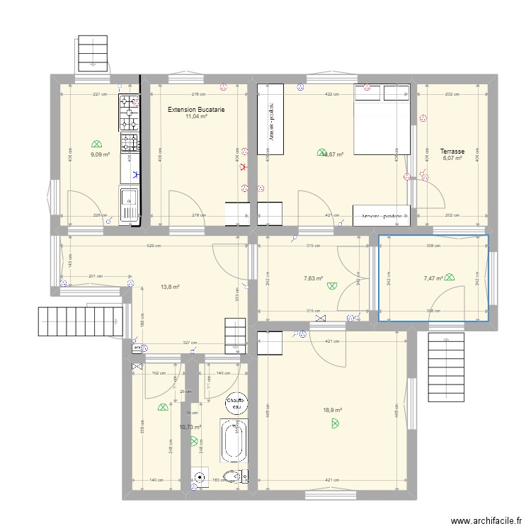 plan d'ensemble. Plan de 9 pièces et 104 m2