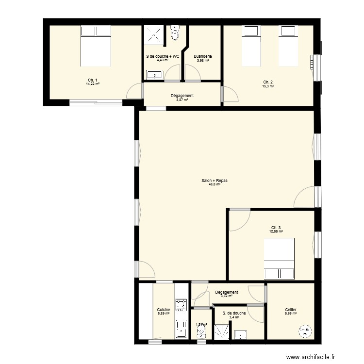 Maubuisson Extension v27. Plan de 12 pièces et 123 m2