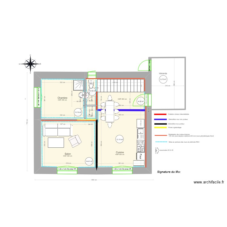 RDC TYFLORES. Plan de 4 pièces et 52 m2