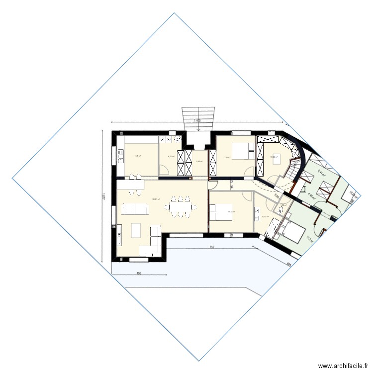 RDC Coralie Cabries. Plan de 9 pièces et 104 m2