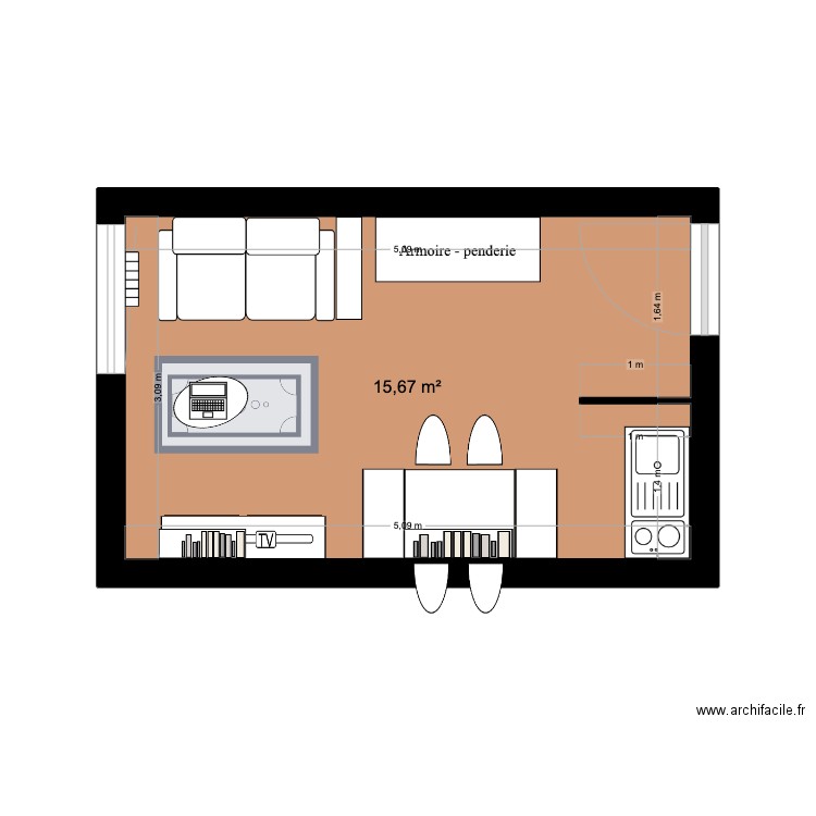 Stbg2. Plan de 1 pièce et 16 m2