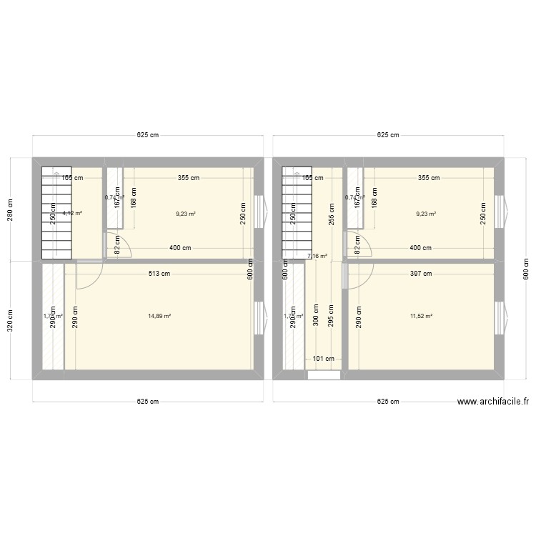chambre. Plan de 10 pièces et 61 m2