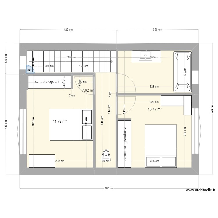 T2 garage 2. Plan de 3 pièces et 36 m2
