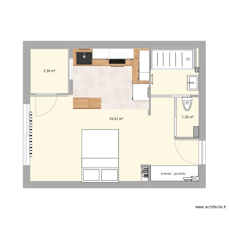 Plan existant REITAN. Plan de 3 pièces et 31 m2