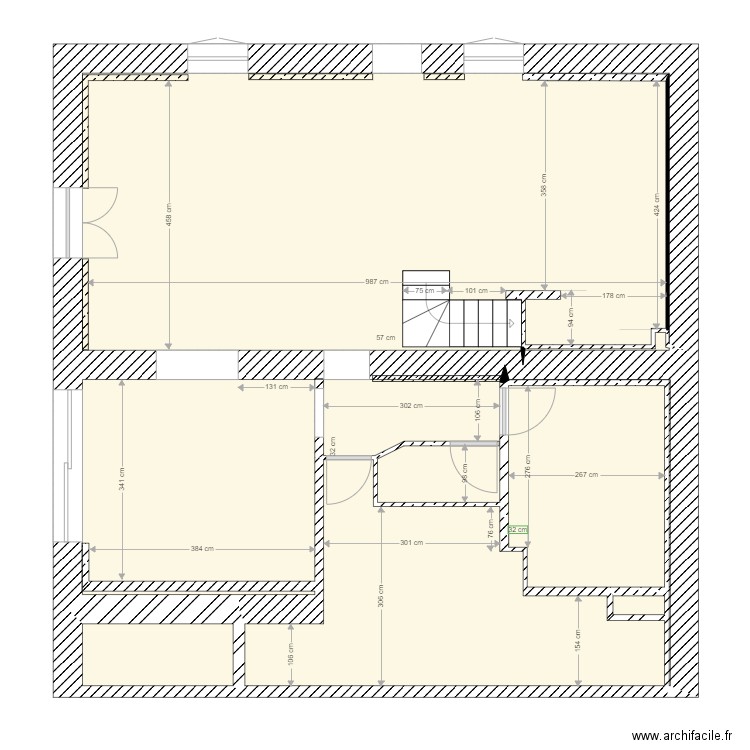 Maison RDC existant. Plan de 8 pièces et 93 m2
