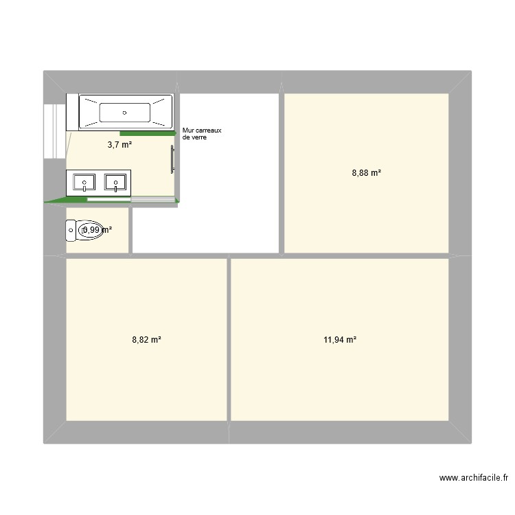 Lucette - Etage v1. Plan de 5 pièces et 34 m2