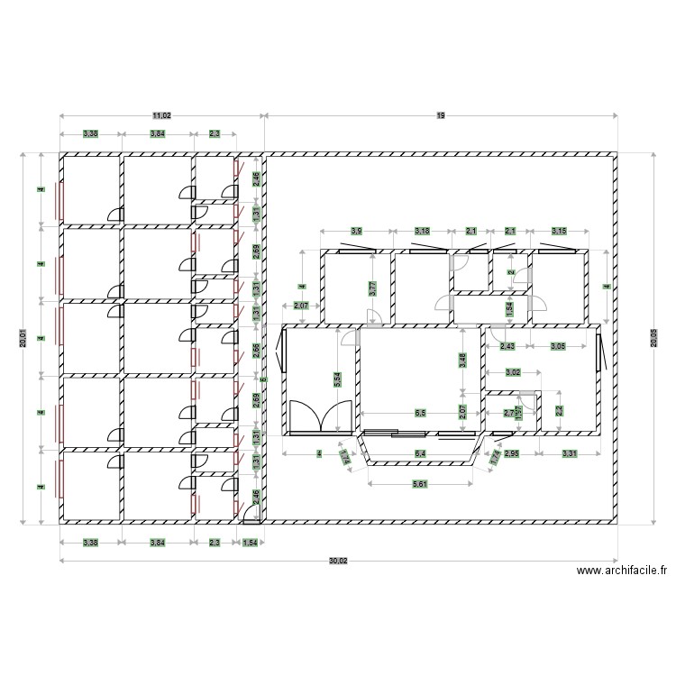 PLAN 12. Plan de 33 pièces et 65 m2