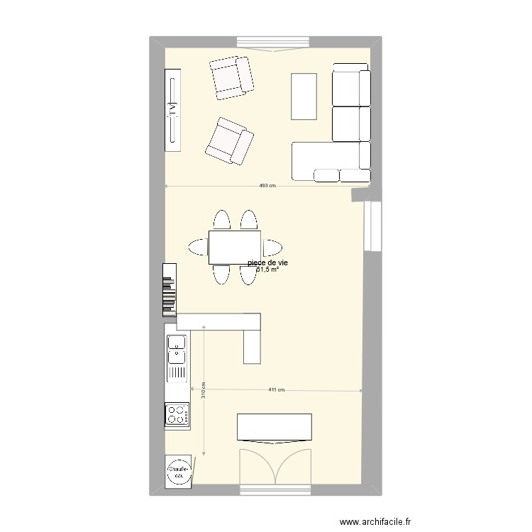 piece de vie 1. Plan de 1 pièce et 52 m2