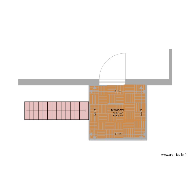 terrasse véro 1. Plan de 1 pièce et 9 m2