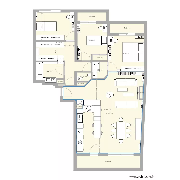 Appart option 5  chambre parents via salon. Plan de 