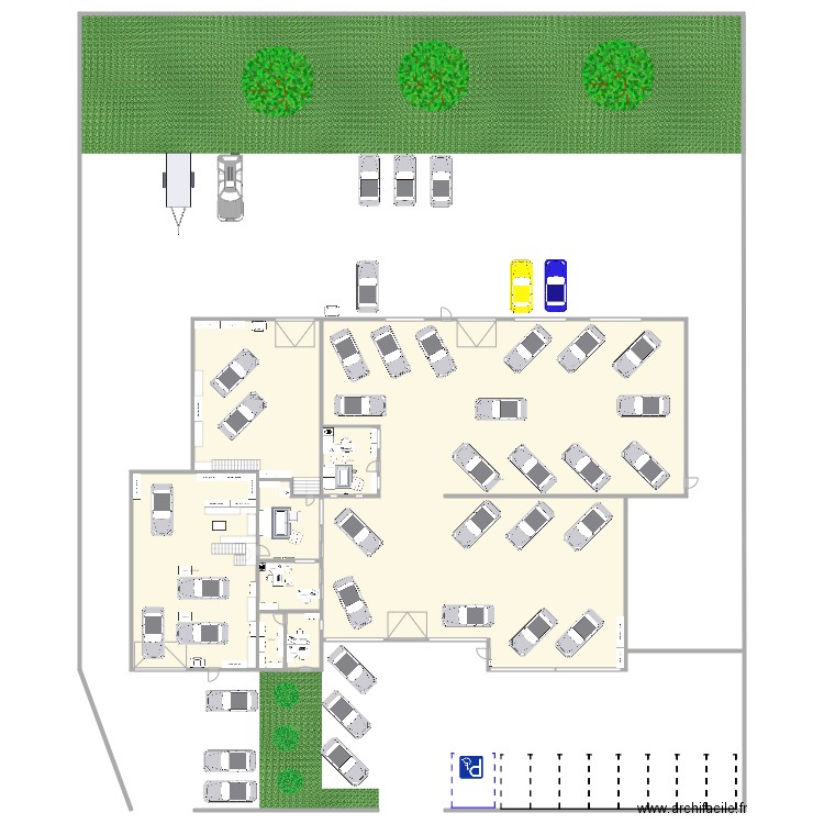 events autos. Plan de 11 pièces et 1040 m2