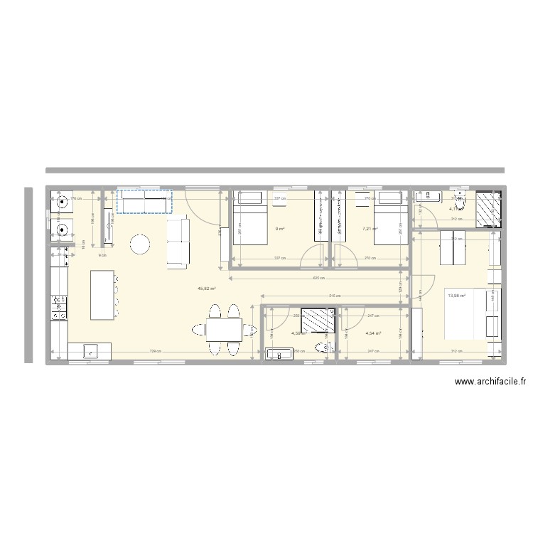 123. Plan de 7 pièces et 89 m2