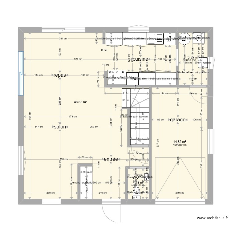 hermes 1rc. Plan de 4 pièces et 68 m2