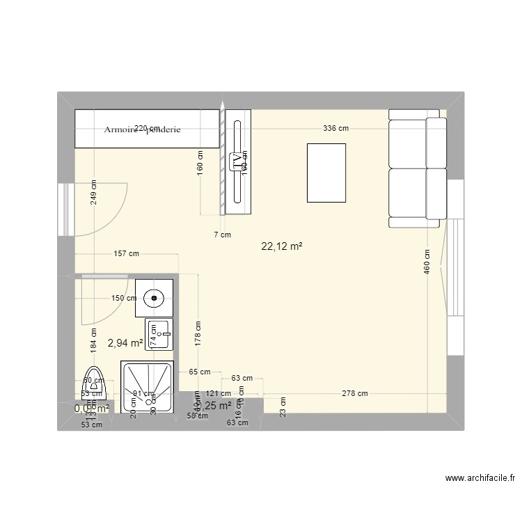 studio pont st sauveur. Plan de 4 pièces et 25 m2