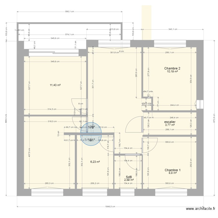 Plan étage après travaux. Plan de 7 pièces et 72 m2