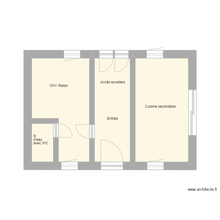 RDC Sainte Croix. Plan de 3 pièces et 20 m2