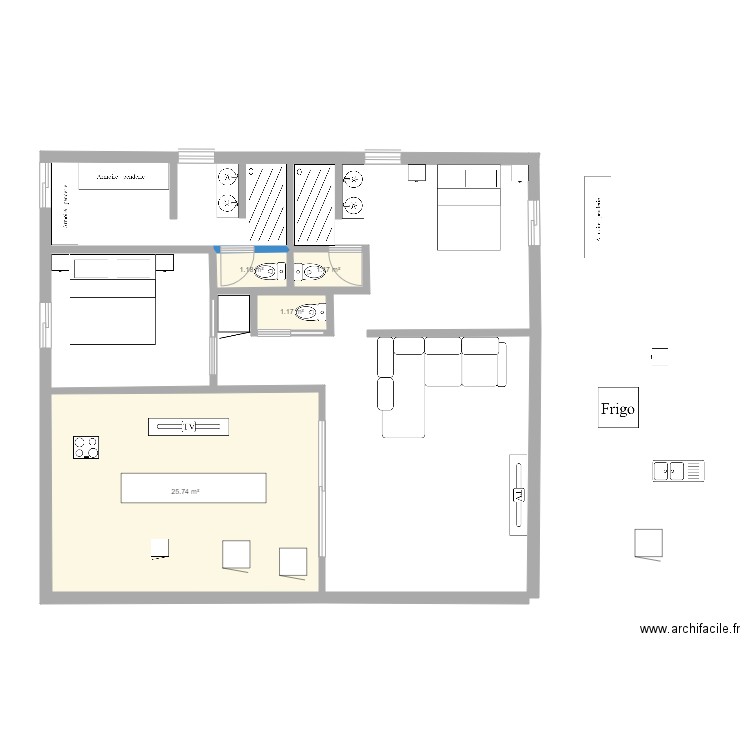 chambre1 et 2 avec cuisine4. Plan de 0 pièce et 0 m2