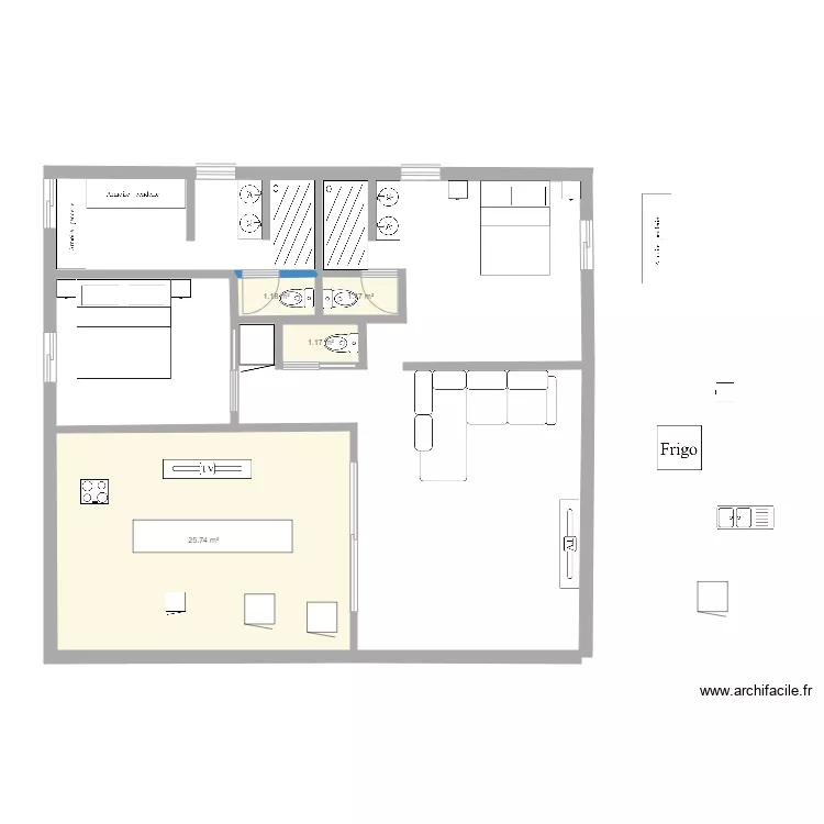 chambre1 et 2 avec cuisine4. Plan de 