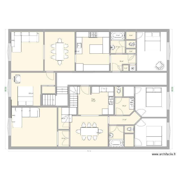 1320 Etage 002. Plan de 16 pièces et 122 m2