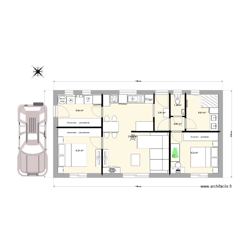 Maison T3 Plein pied. Plan de 0 pièce et 0 m2