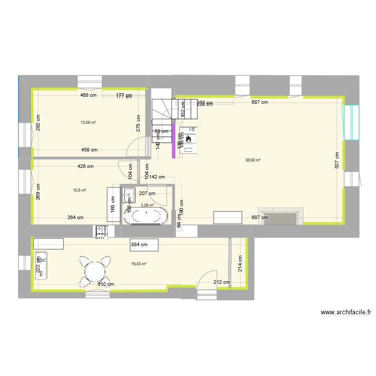 Moulin 2. Plan de 5 pièces et 86 m2