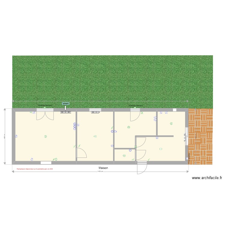 Extension équipements électriques. Plan de 5 pièces et 56 m2