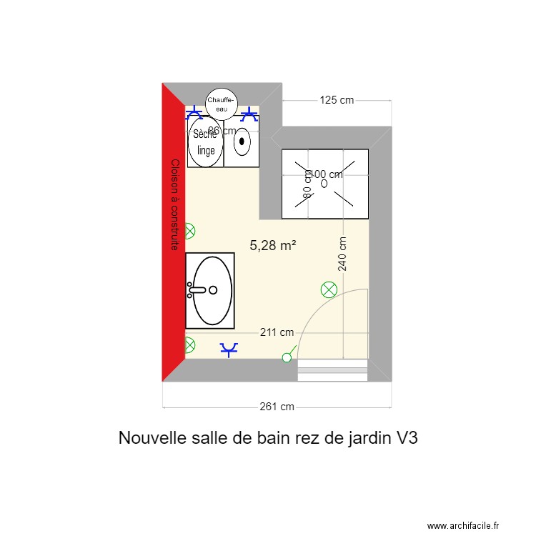 Nouvelle salle de bain rez de jardin. Plan de 0 pièce et 0 m2