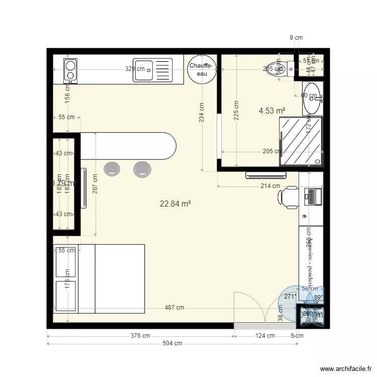 plan studio Marcel renovation. Plan de 