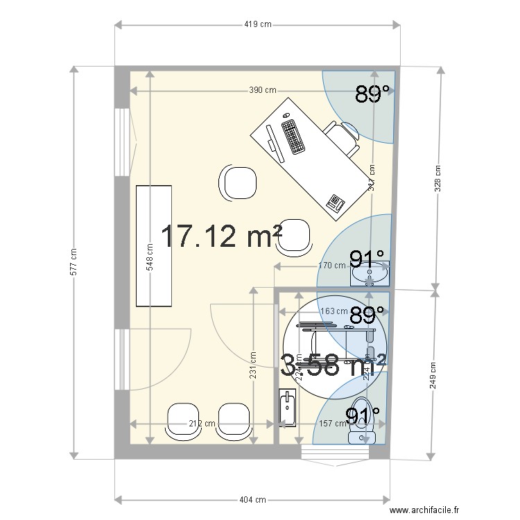 Local infirmière . Plan de 2 pièces et 21 m2