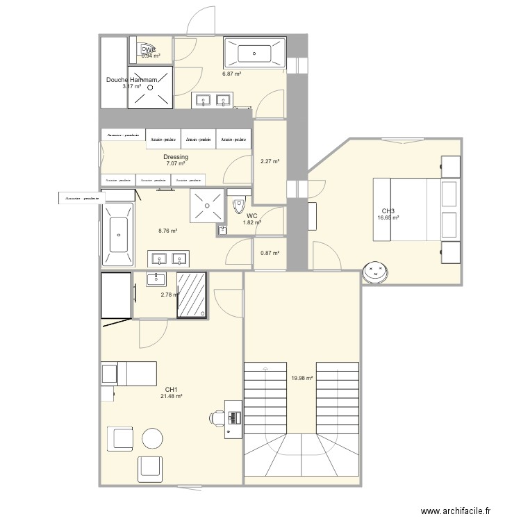 CH2 dressing CH3  Projet. Plan de 0 pièce et 0 m2