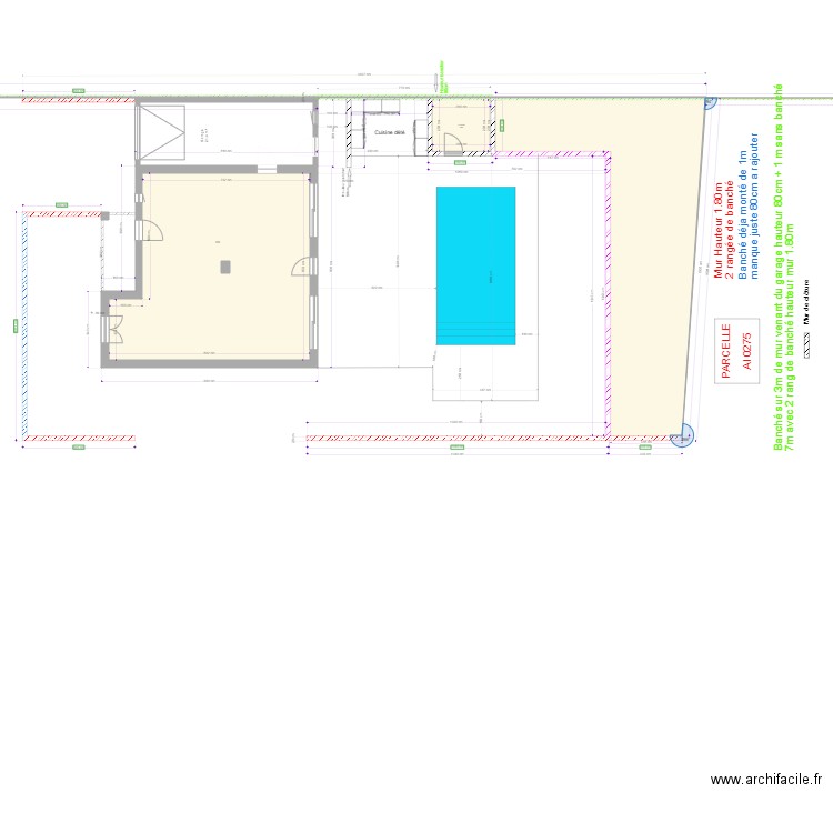 Mur cloture Terrasse. Plan de 11 pièces et 166 m2