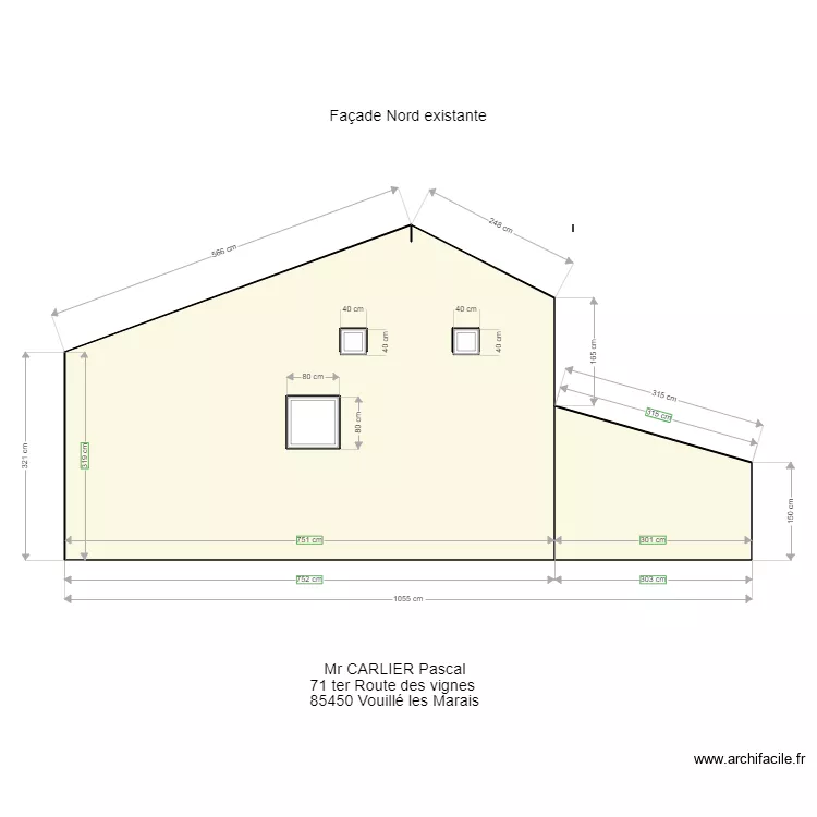 Fa&ccedil;ade NORD. Plan de 