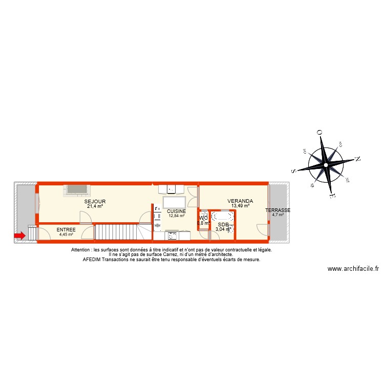 BI 6625 RDC. Plan de 11 pièces et 71 m2