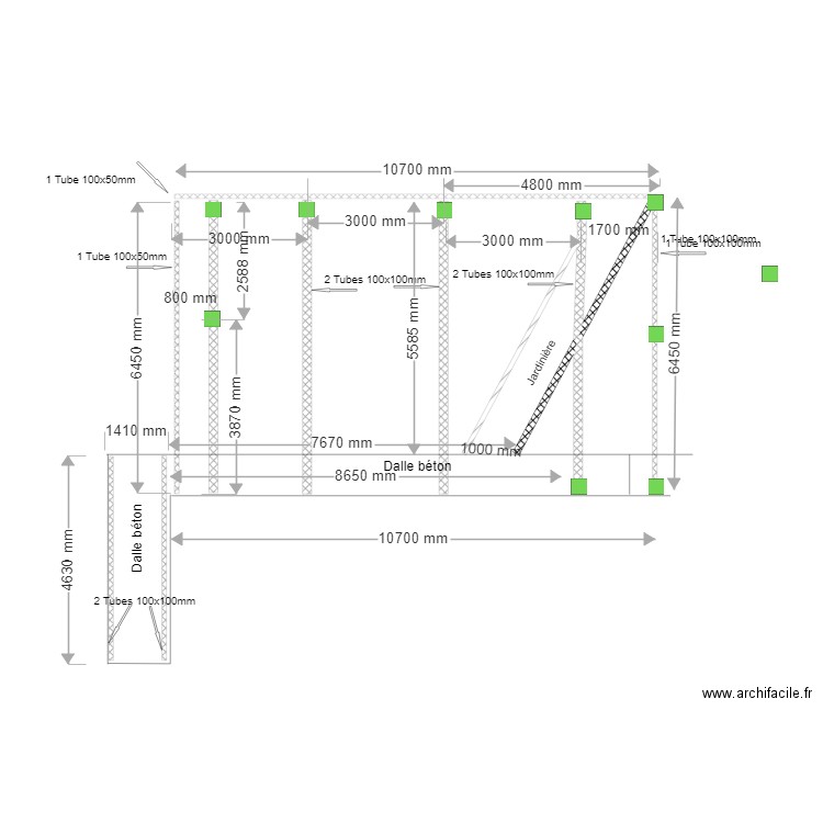 Implatation des dès et potaux Numéro 2. Plan de 0 pièce et 0 m2