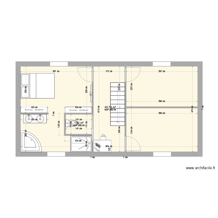 PLAN JASON ETAGE. Plan de 2 pièces et 45 m2