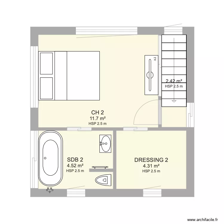 ETAGE V3 le bon fen&ecirc;tre longue dans escalier. Plan de 