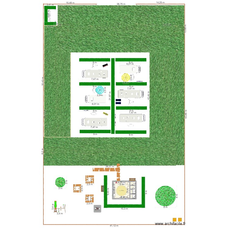 aire d'accueil pour camping cars. Plan de 4 pièces et 32 m2