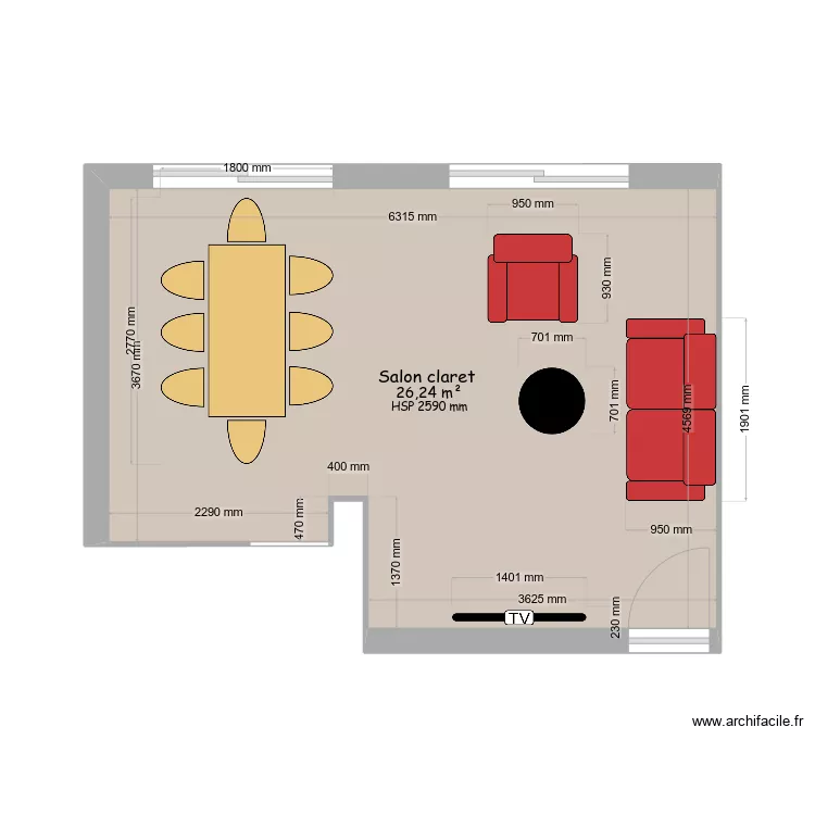 salon claret. Plan de 
