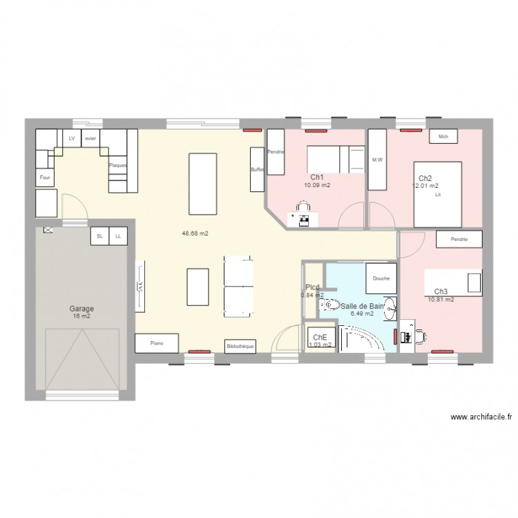 Maison 3ch garage meuble. Plan de 0 pièce et 0 m2