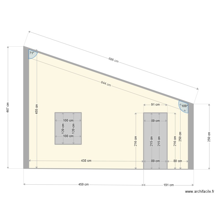 PIGNON PORTE + FENETRE. Plan de 3 pièces et 23 m2