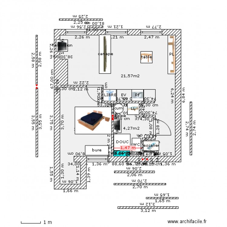 miraille 2) etage cote cour renove 2° VERS  3 AVEC MEUBLE FORM T2 noel  bis. Plan de 0 pièce et 0 m2