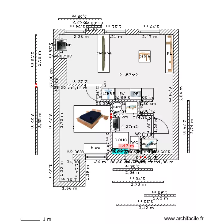 miraille 2) etage cote cour renove 2&deg; VERS  3 AVEC MEUBLE FORM T2 noel  bis. Plan de 